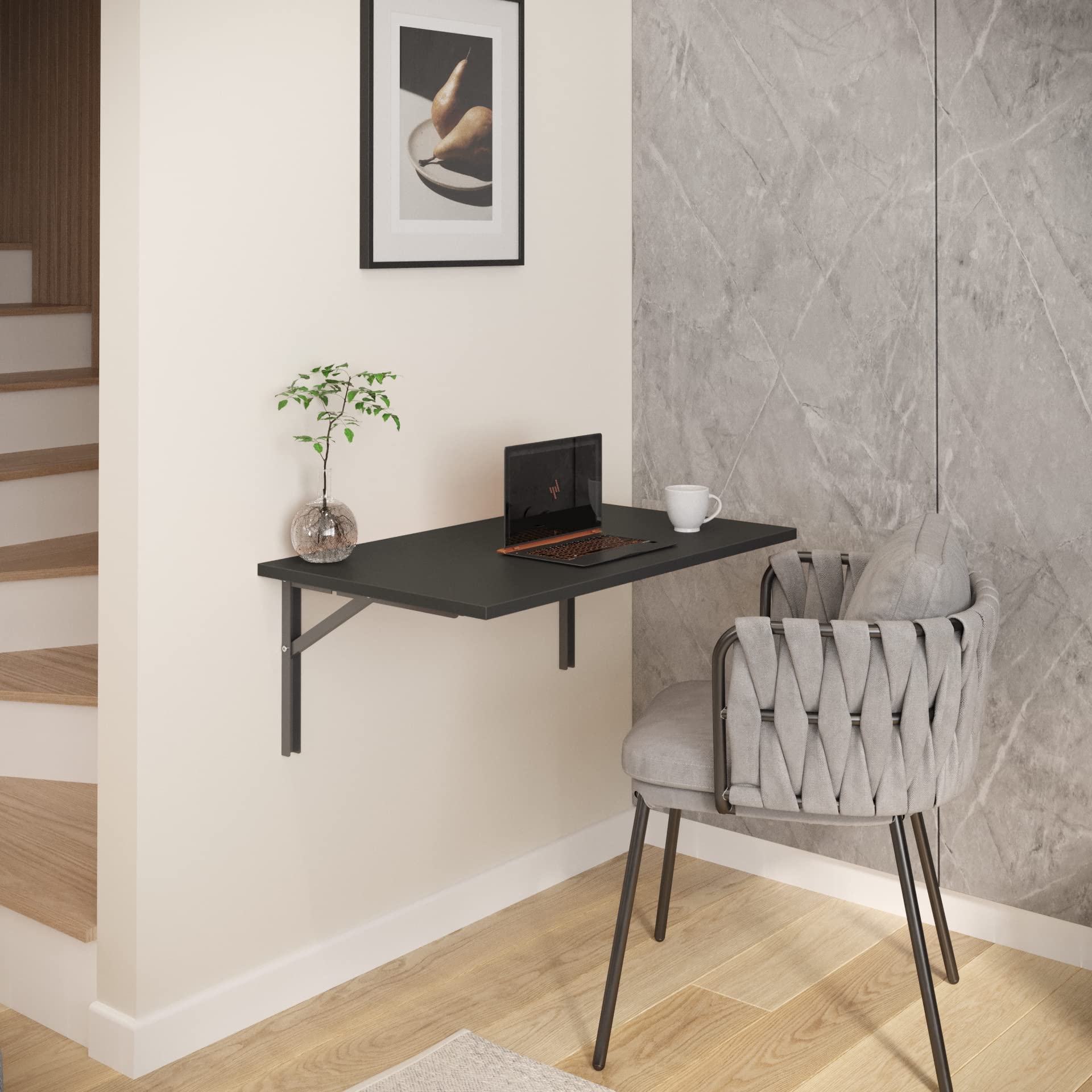 AKKE Klapptisch Wandklapptisch Esstisch - Klappbar Faltbar Platzsparend - Rechteckig - 70cm x 50cm - Antracyt