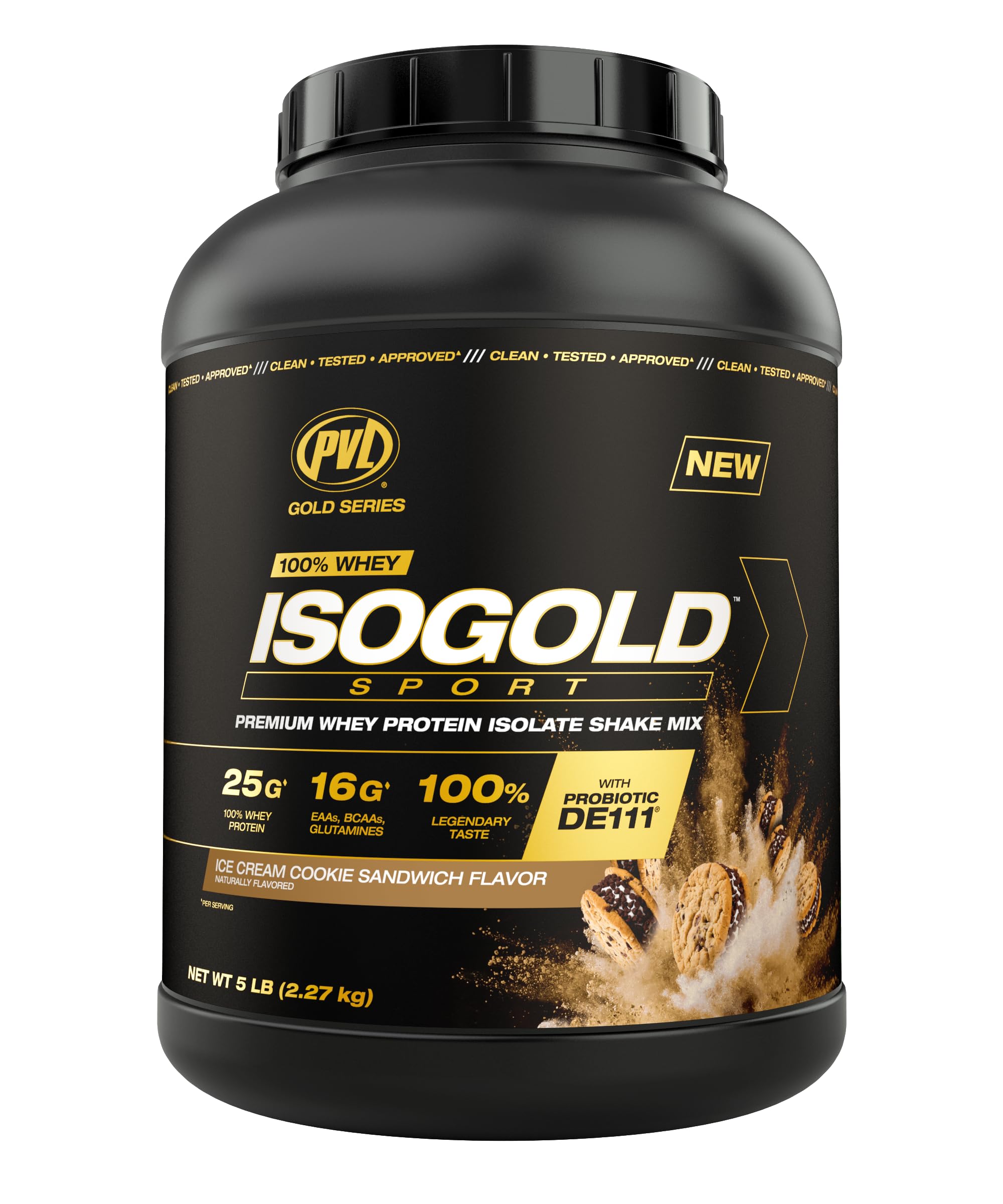 PVL Gold Series - 100% Whey ISOGOLD Sport - Premium Whey Protein Isolate Shake Mix - 5 LB - Ice Cream Cookie Sandwich