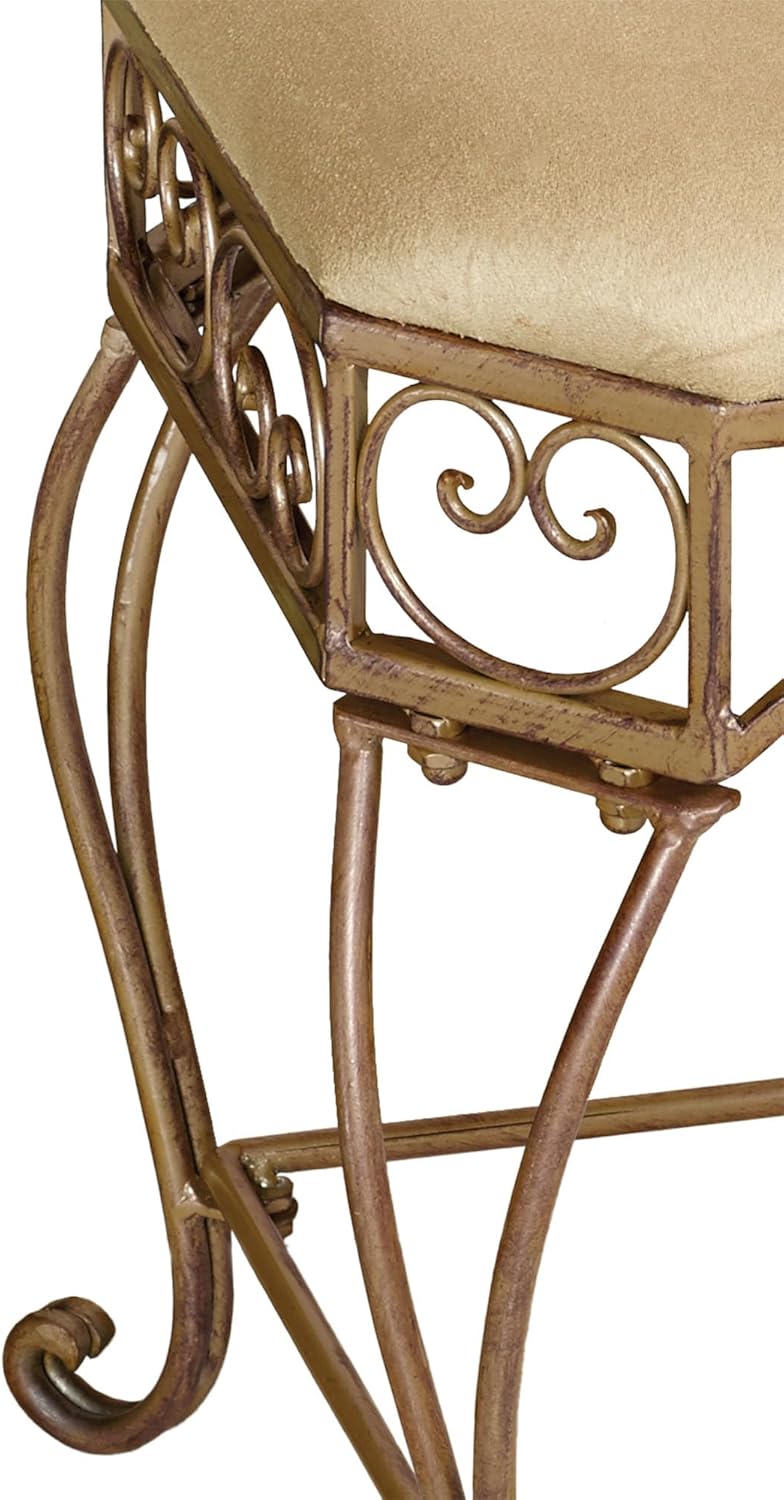 Touch of Class Aldabella Traditional Upholstered Vanity Bench | Satin Gold | Cushion is Polyester | Made of Metal | Painted by Hand | Elegant Accent Furniture for Bedroom, Bathroom, Living Room