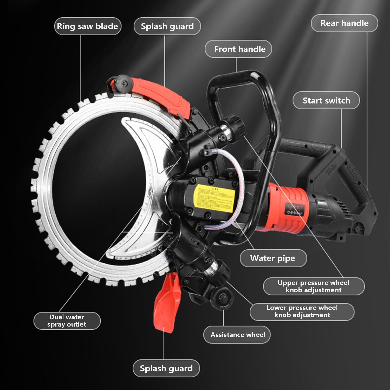 29cm Depth Concrete Cutting Saw, 8980w Metal Cutting Saw, with 41cm Large Size Saw Blade and Intelligent Linkage Water Pump, Dual Water Nozzles, One-Button Start