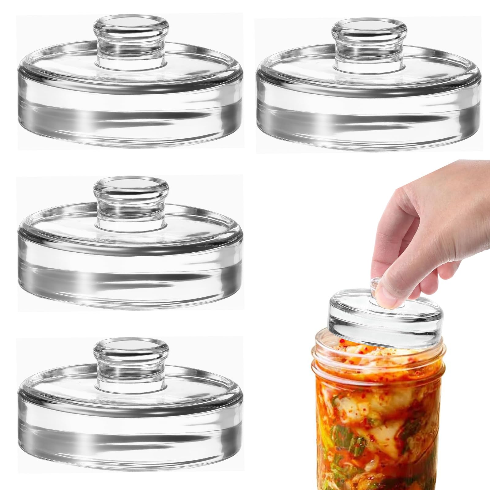 Lot de 4 Poids de Fermentation en Verre 7cm Poids pour Fermentation avec Poignées pour Conserve, Saumure & Marinade des Légumes