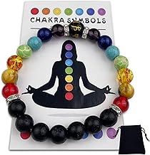 TERRARIDE Men's Bracelet, Chakra Stones Healing Jewelry, 18 cm Elastic Anxiety Bracelets Chakra for Women Healing, Natural Gemstones Yoga Reiki Bracelet, Unisex