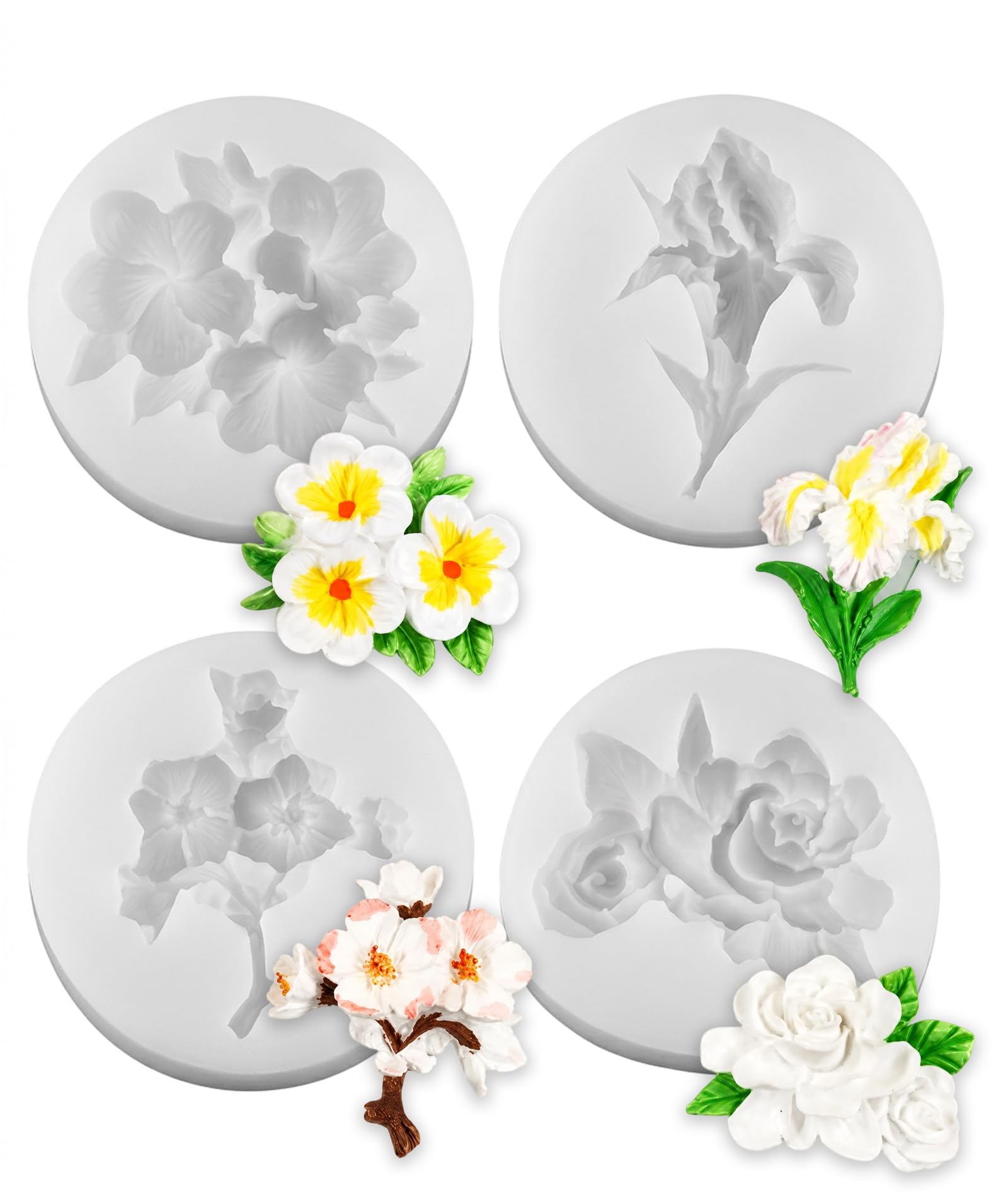 4pcs Flower Silicone Molds, Hibiscus Plumeria Rose Flower Fondant Candle Silicone Molds,for Sugarcraft, Cupcake Toppers, Soap, Polymer Clay,Crafting Projects，Wedding and Birthday Cake Decoration-picture-14