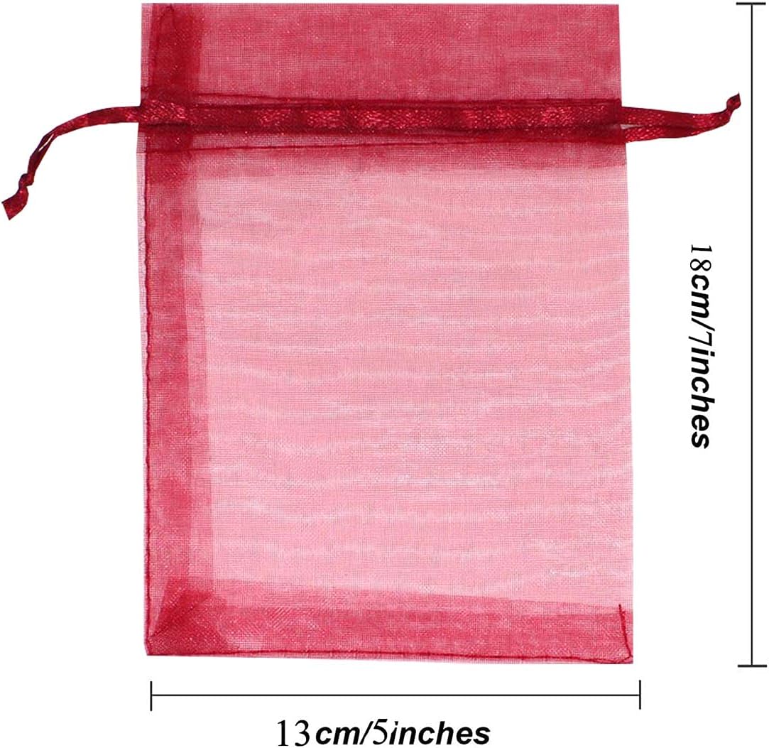 5x7 Inch Sheer Organza Gift Bags with Drawstring,Set of 100 Wine image 2