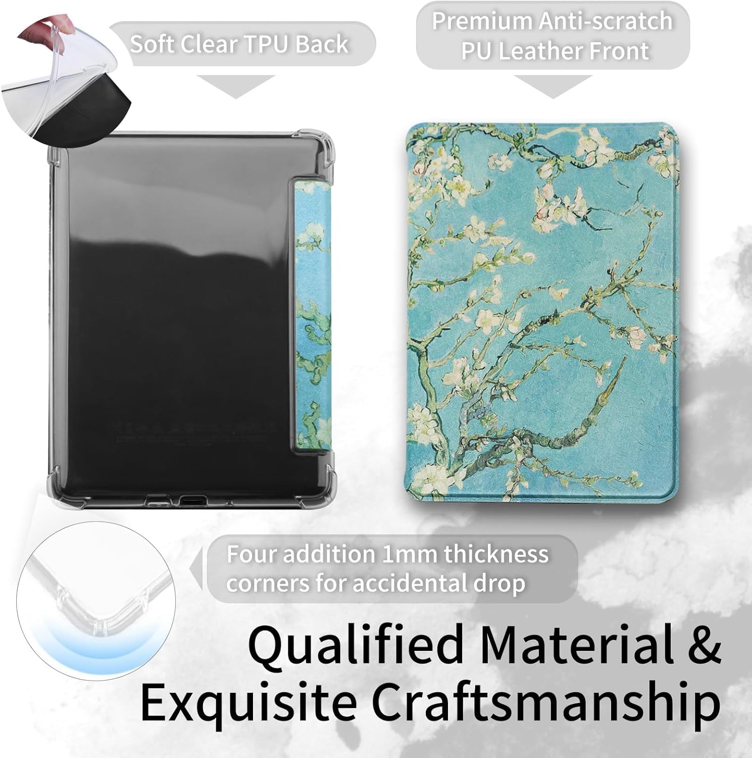 WALNEW Custodia per Kindle Paperwhite di 11a generazione 2021 e Signature Edition, custodia in pelle PU per Kindle da 6,8 pollici, cover posteriore flessibile e trasparente con funzione di