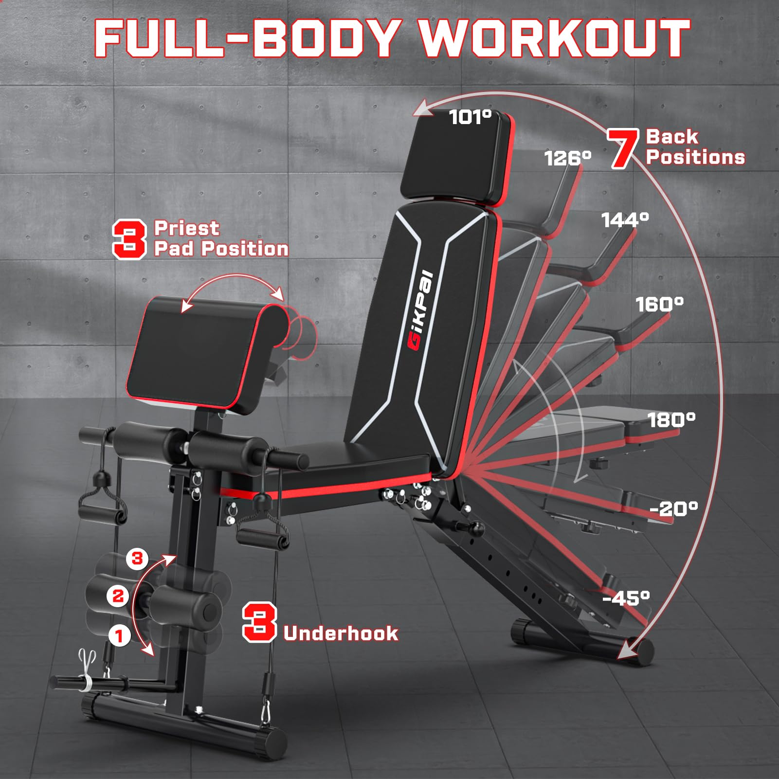 Adjustable Weight Bench - Bench Press for Full Body Workout | Foldable Workout Bench for Home Gym, Strength Training Bench to Incline Decline Flat w/Leg Extension and Pracher Pad