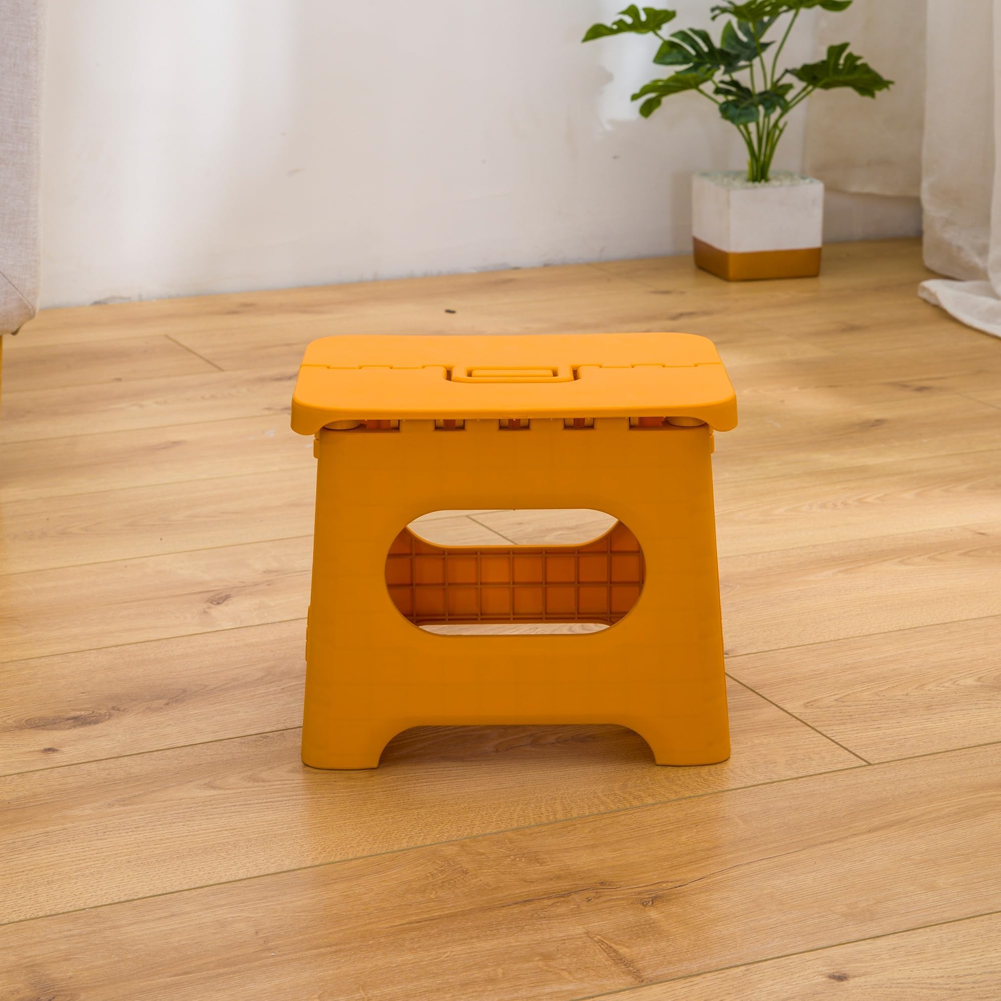 UMAI Small Folding Stool for Sitting - Plastic Foldable & Portable Step Stool for Kids - Orange-image-4