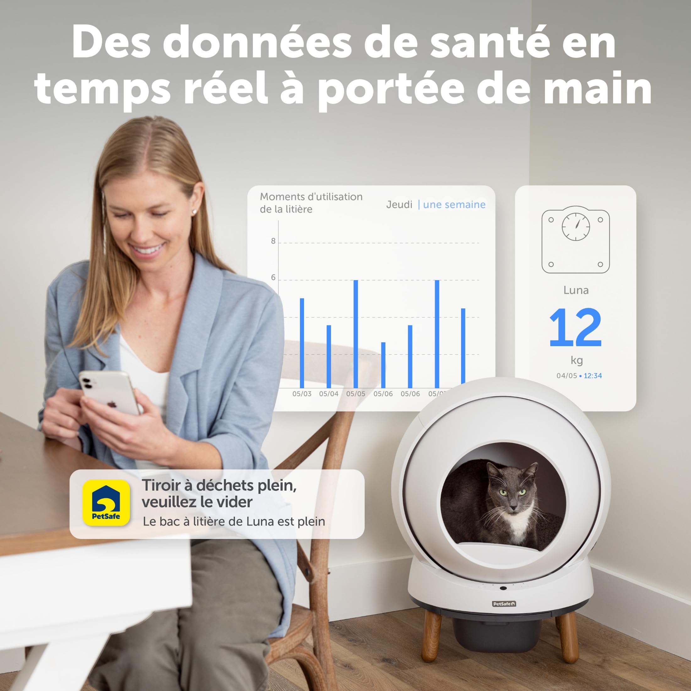 PetSafe - ScoopFree SmartSpin Litière Autonettoyante - Contrôle Avancé des Odeurs & Suivi de la Santé - Contrôle par Application - Compatible avec Toute Litière