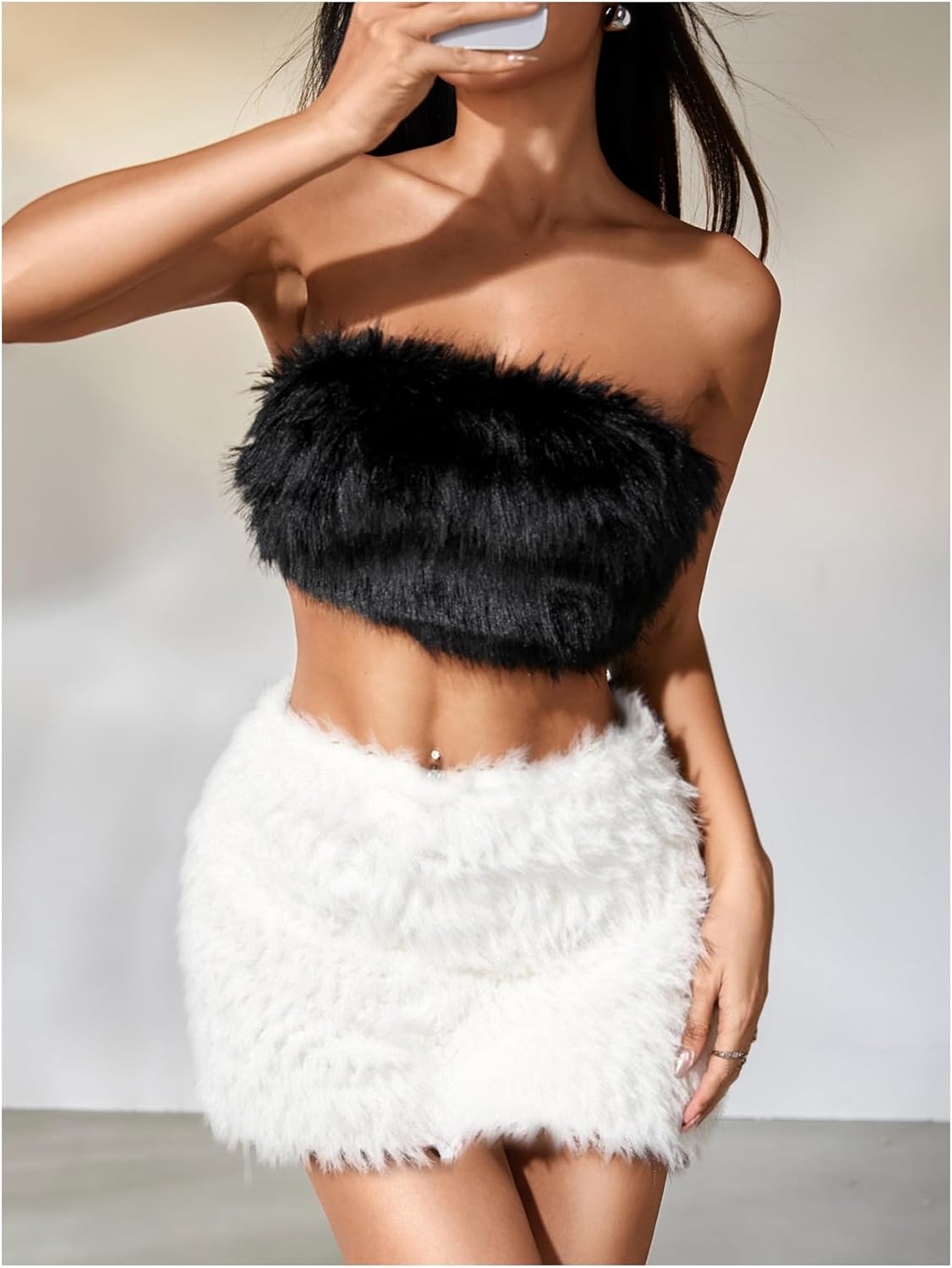 MakeMeChic Women's Fur Skirts Brown Fuzzy Micro Mini Bodycon Skirt Y2K Summer Going Out Outfits - Image 4