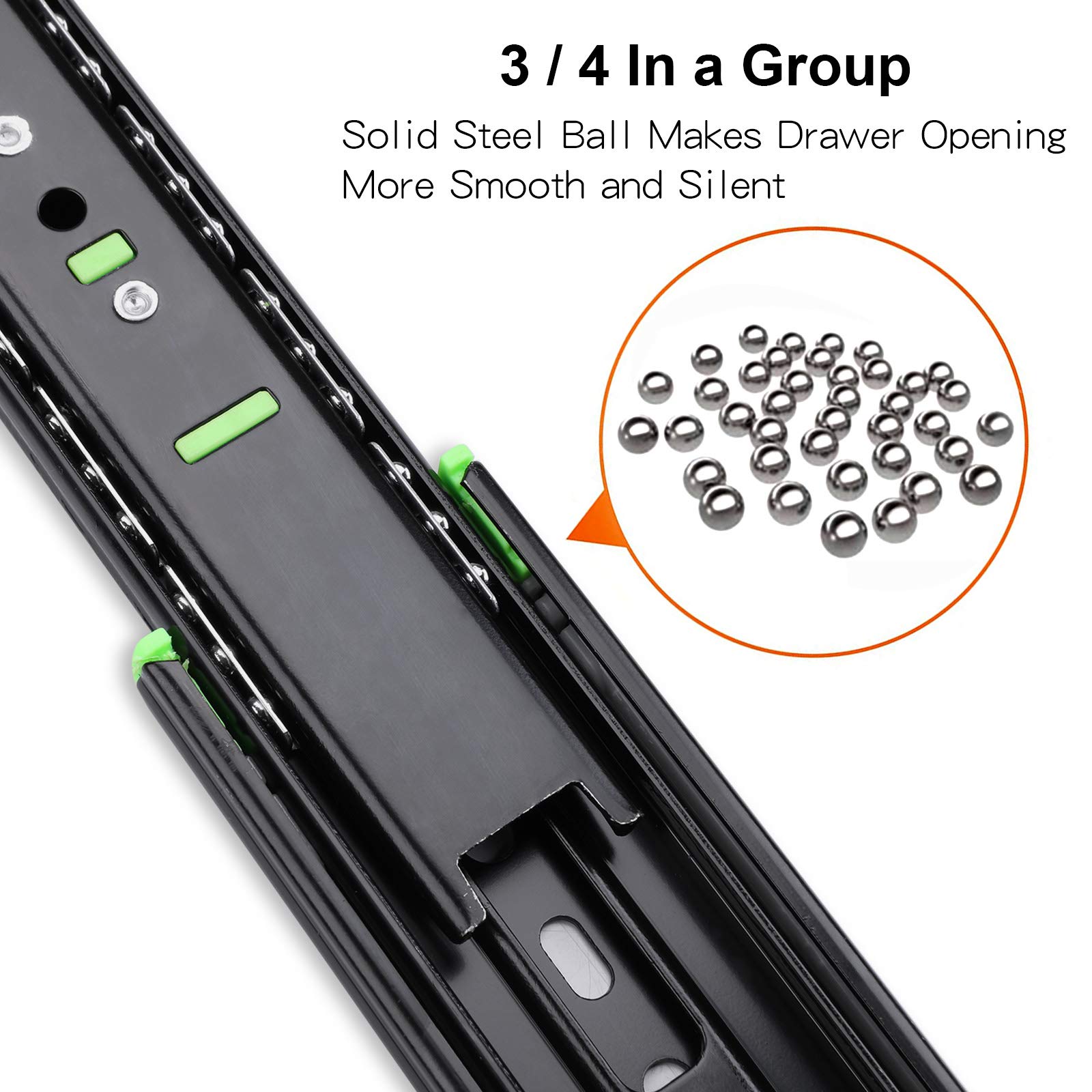 Soft-Close Drawer Slides, Single Extension - 1 Pair Stainless Steel Slides For Wood Drawers, 14 Inch