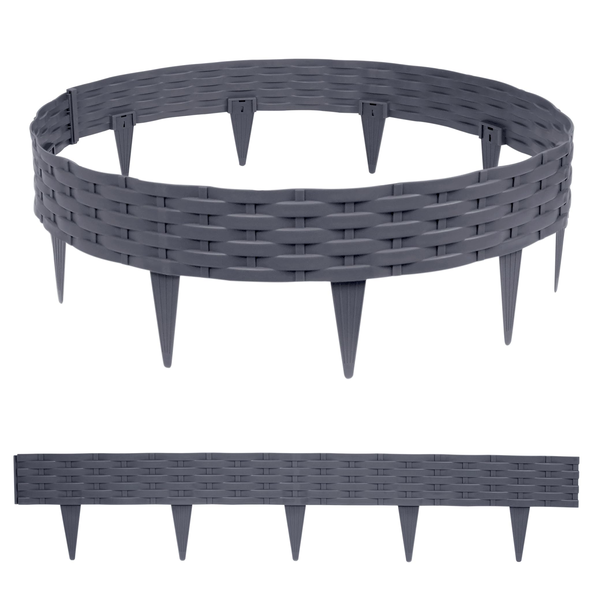 SUBTLETY Bordo Per Prato Effetto Legno – 50 Pezzi (14m) In Plastica PP, Antracite, 28x24cm, Per Aiuole E Orti, Resistente Al Gelo E UV