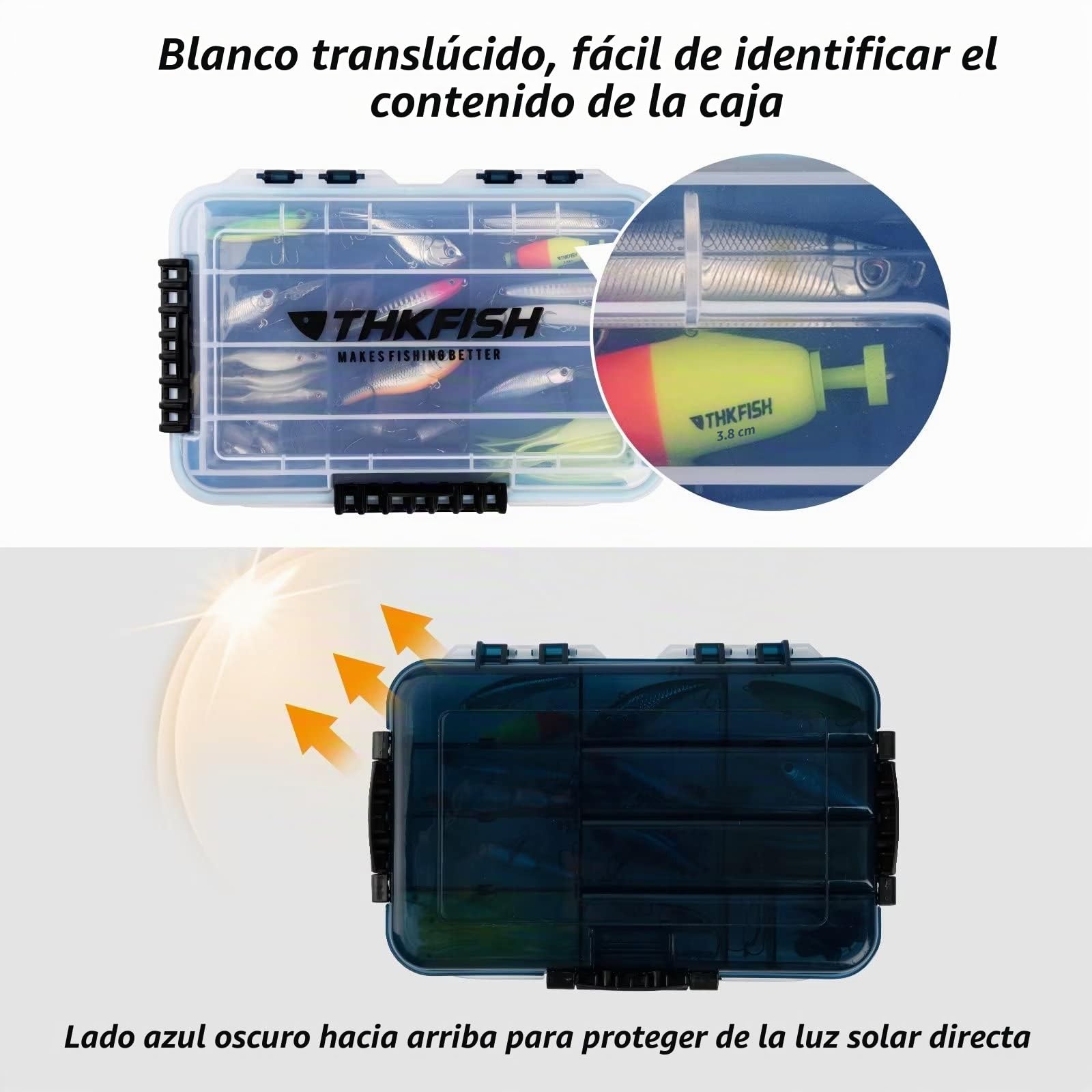 THKFISH Caja de Aparejos de Pesca Caja de Cebo Flotante Impermeable para Paletas de Aparejo de Pesca 3600-2pcs