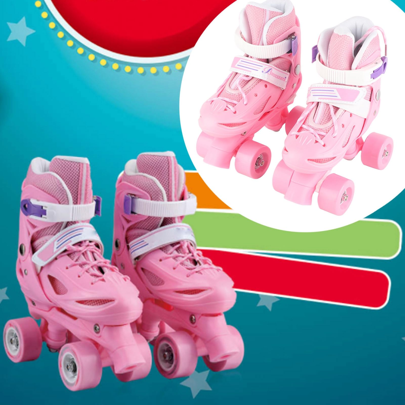 2 In 1 Roller Skates Comprehensive Braking System Sliding Illuminated Pink Roller Skates For Indoor Use (XS)