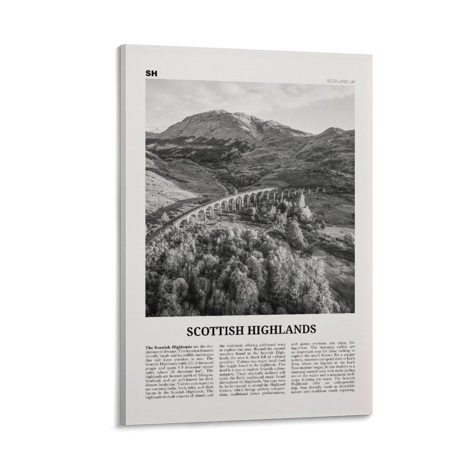 LZTEN Scottish Highlands Print Black And White, Scottish Highlands Wall Art, Scottish Highlands Poster, Scottish Highlands Photo, Scotland, UK Canvas Wall A