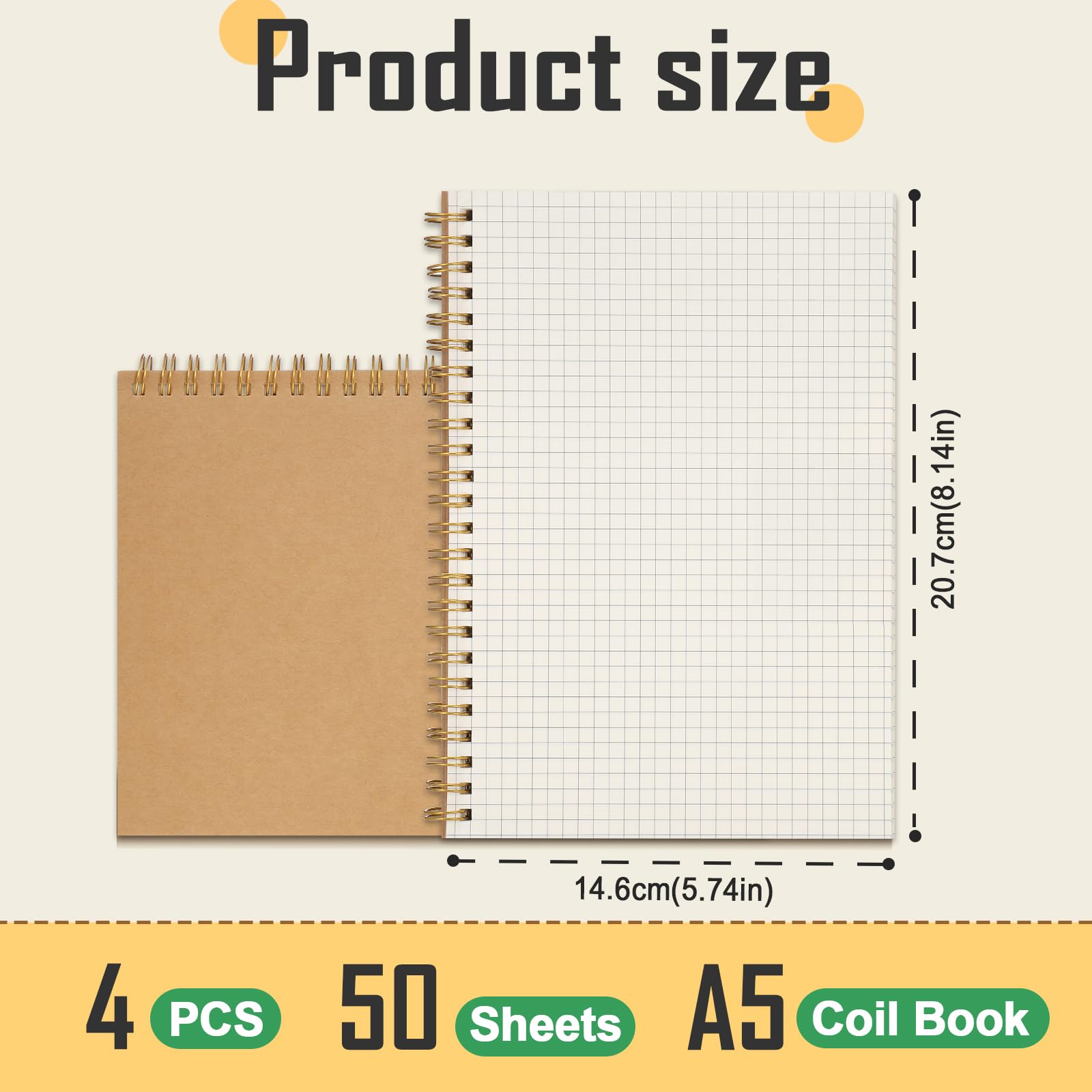 JIANTA 4 Pcs Squared Spiral Notebook A5, Graph Paper Notebooks - Image 2