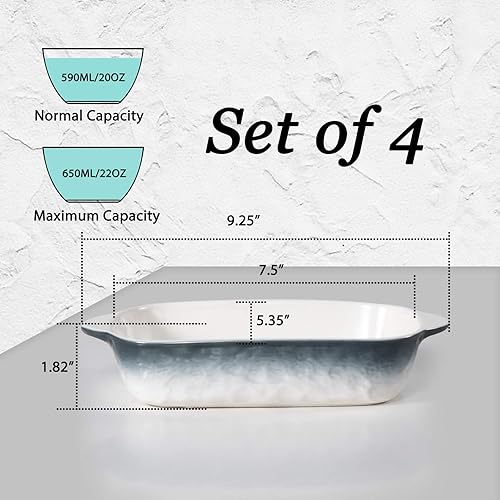 Miniatura 2 de Platos pequeños de cerámica para hornear de 20 onzas, 7.5 pulgadas de largo x 5.4 pulgadas de ancho, con patrón en relieve de piedra con asas