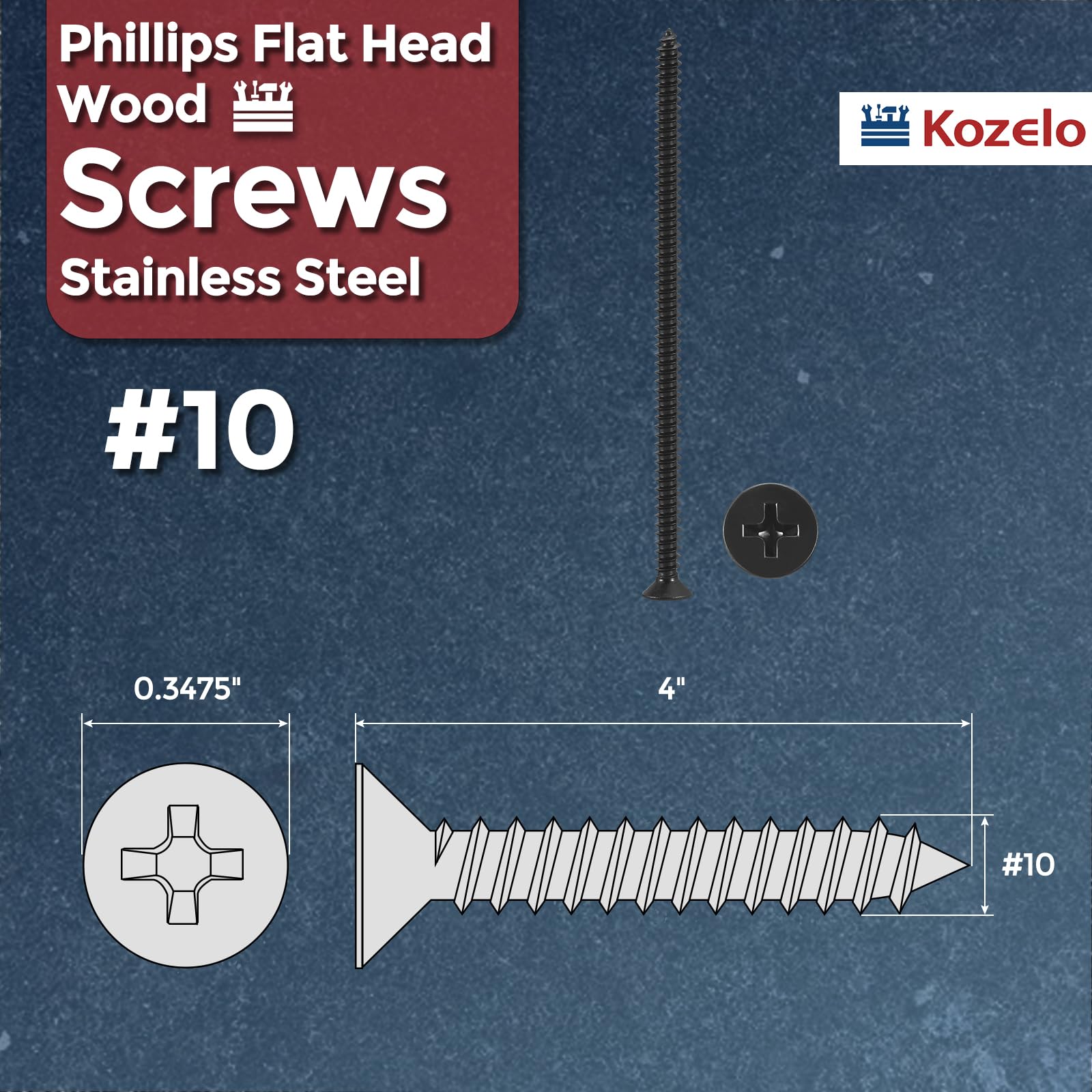 Kozelo 50pcs Phillips Flat Head Wood Screws - Image 2