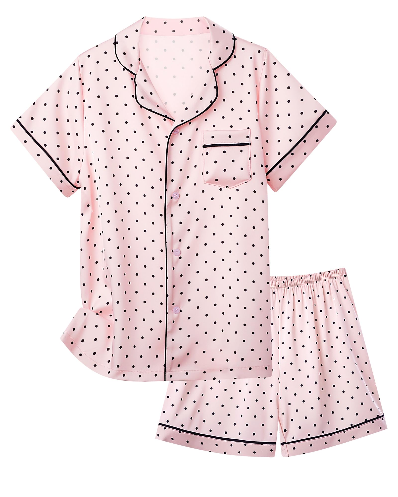 Satin Schlafanzug Mädchen Kinder Kurz Langarm Pyjama Set Dünnen Und Glatt wie Seide