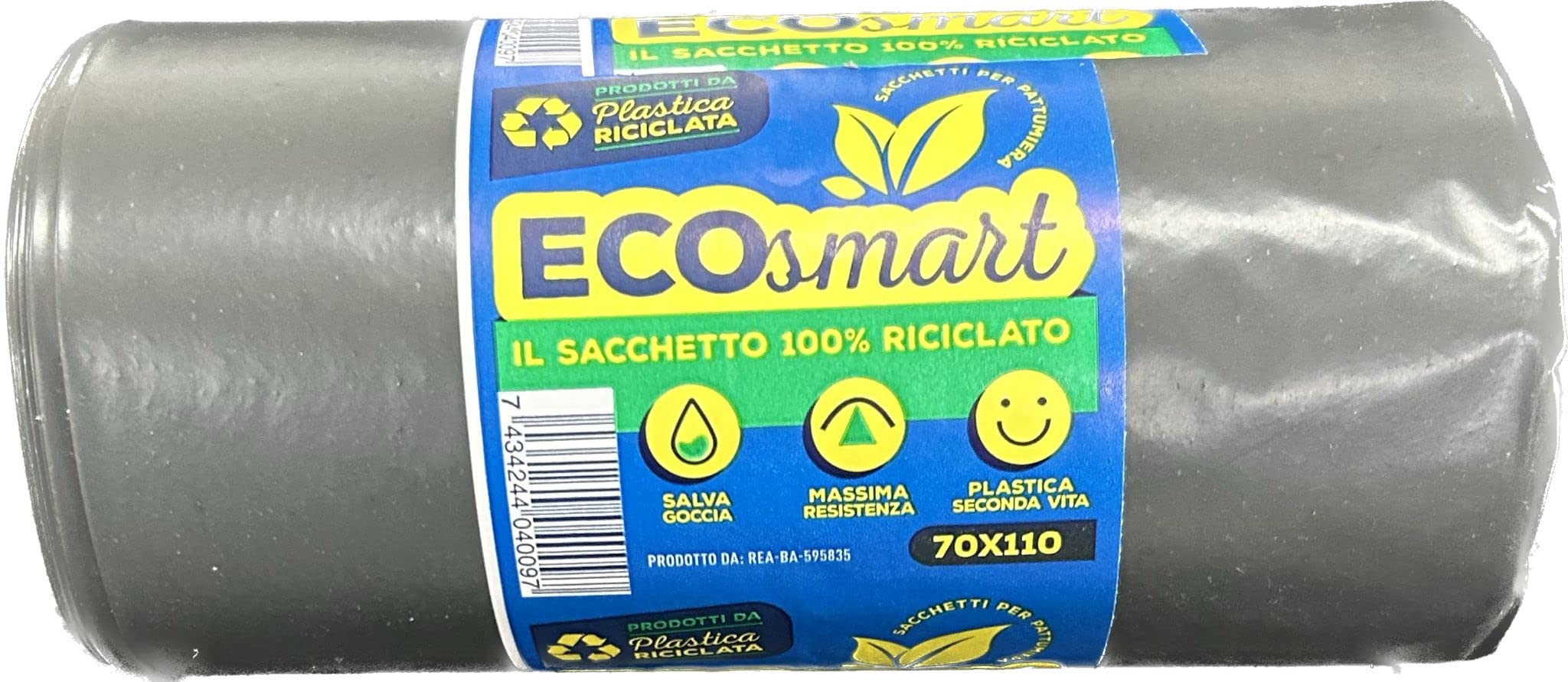 ECOsmart - Sacchi Sacchetti per immondizia e raccolta differenziata 10 STRAPPI, in polietilene riciclato, KIT DA 100 UNITÀ, 70x110, 90x120 cm, colori Nero e Ambra (70 x 110 cm, Nero)