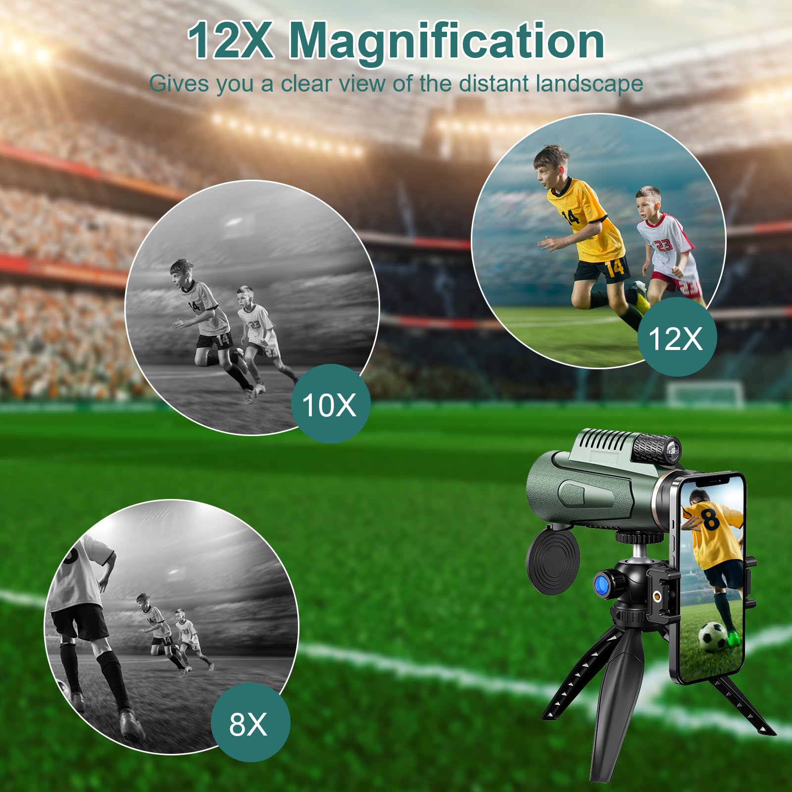 12 X 50 Telescopio Monocular Prisma BAK4 Revestimiento Múltiple Trípode Soporte para Smartphone Impermeable Monocular para Adultos para la Observación de Aves Senderismo Caza