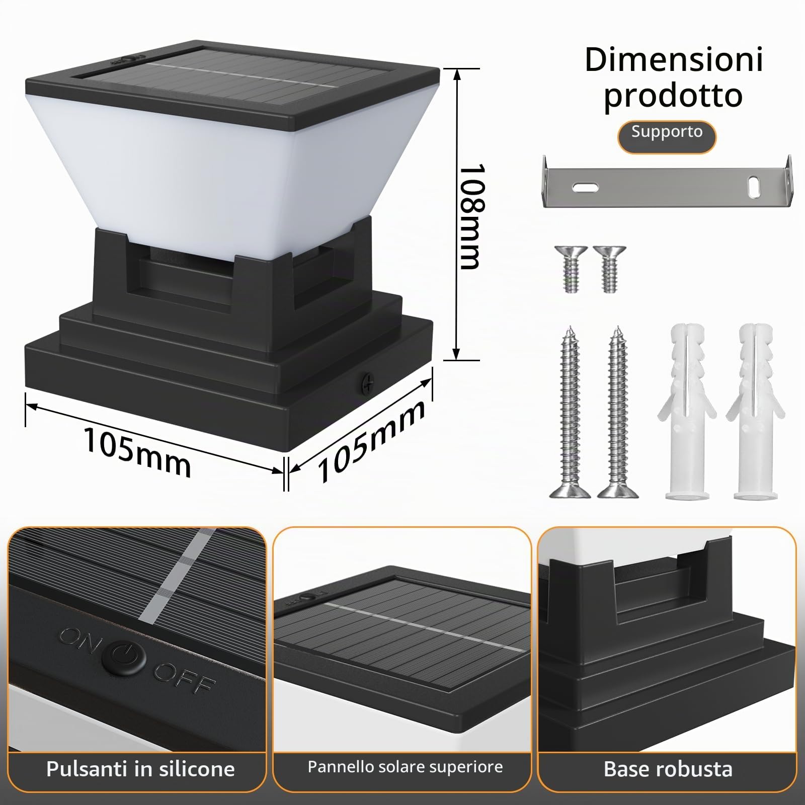 ACMHNC 2 Pezzi Lampioni Solari da Giardino, IP65 Per Pali 7-10 cm | Luci Solari er Pali, 3 Colori, Batteria 1500 mAh, Per Recinzione In Legno, Patio