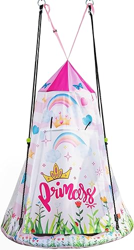 Saucer Swing Spaceman - Tienda de campaña confiable para exteriores e interiores para niños, tienda colgante aireada con ventanas perforadas, fácil