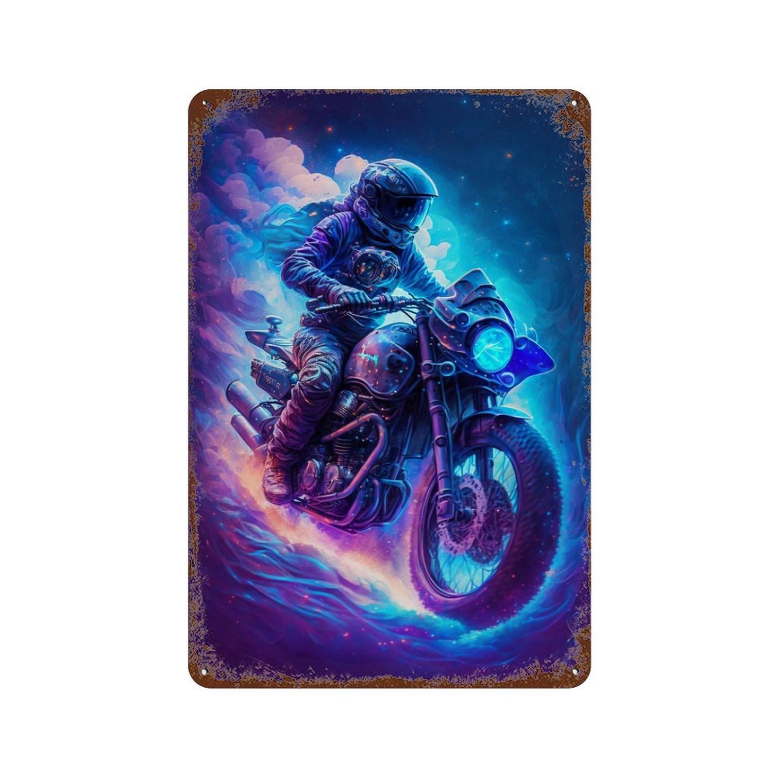 Galactic Motorcycle Adventure 11.8"x7.9" Rustic Tin Plaque, Novelty Wall Decor for Bistro, Counter And Cafe Decor