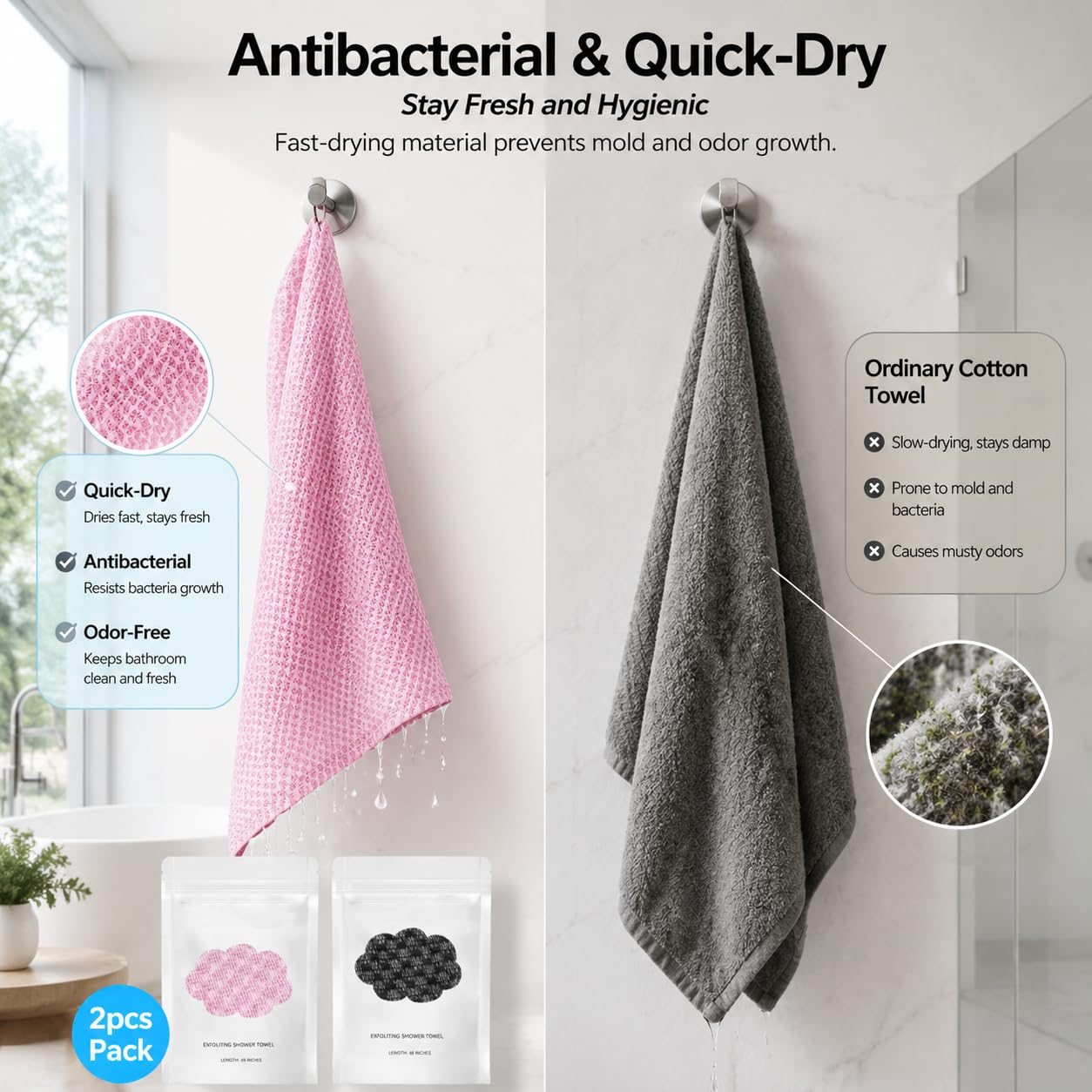 Peeling Duschtuch, 120 x 28 cm Extra Lang Antibakteriell, Exfoliating Antibacterial Shower Towel, Doppelseitiges Badezubehör, Afrikanische Netz Schwamm für Männer und Frauen