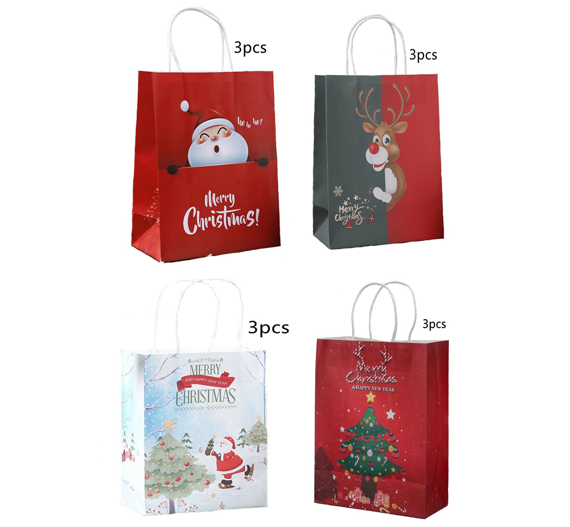 Amazon.co.jp: クリスマス ラッピング 袋 紙袋 12枚セット マチあり 