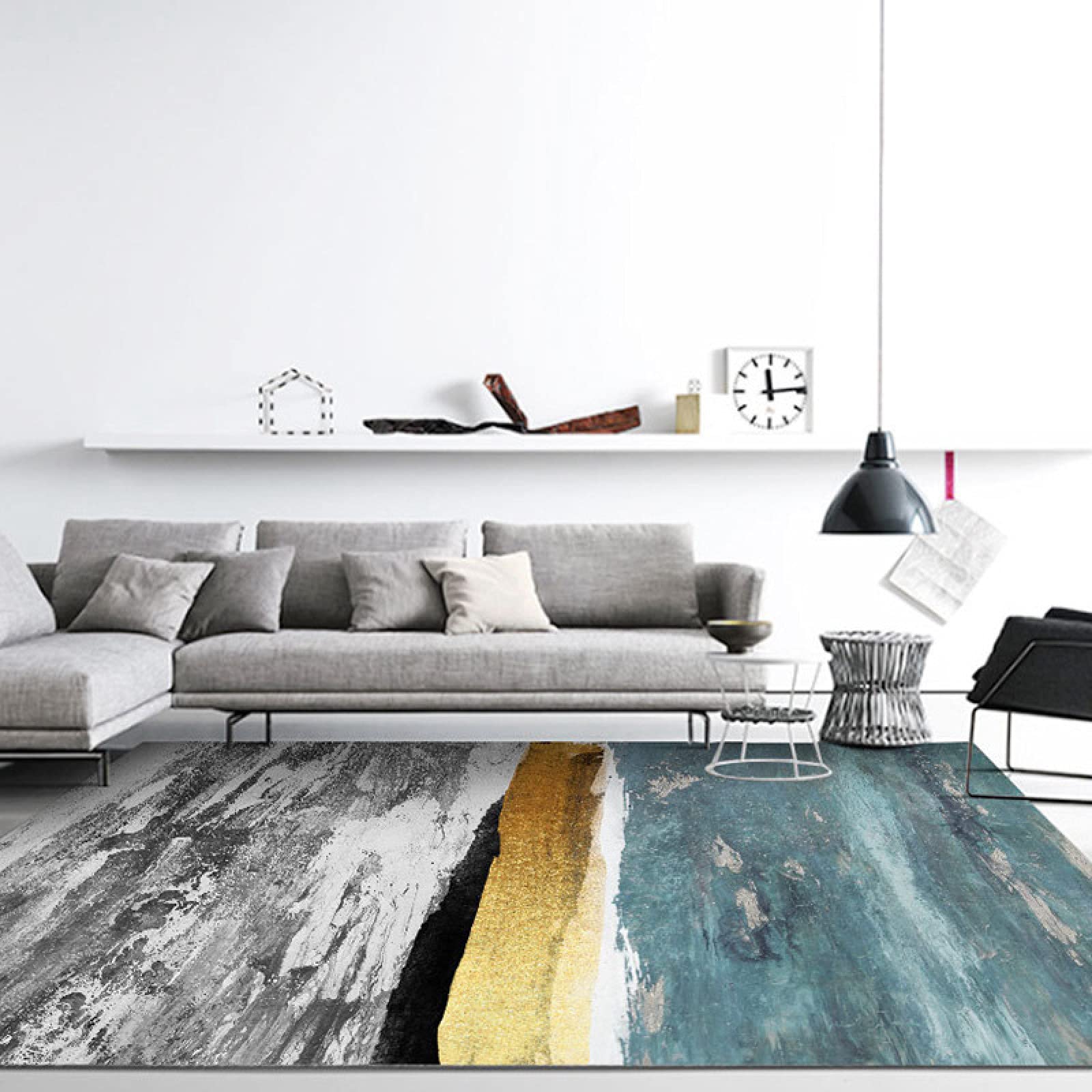 Grand tapis nordique gris tissé salon chambre cuisine lavable