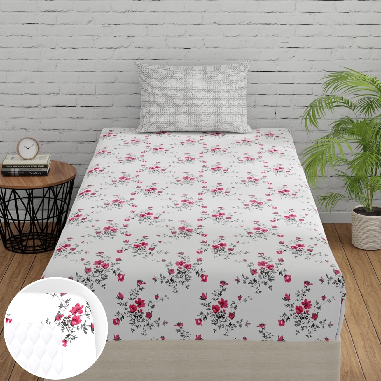Huesland Cotton Bed Sheets - King Size, Purple & White -21