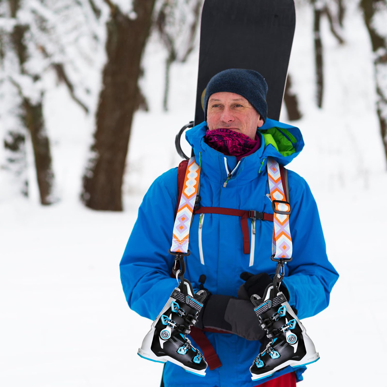 Sangle Baton de Ski, Réglables Sangle Skate avec Boucle Pivotante à 360° Sangle d'Épaule de Ski Laisse de Patins à roulettes Accessoires de Ski pour Ski, Snowboard