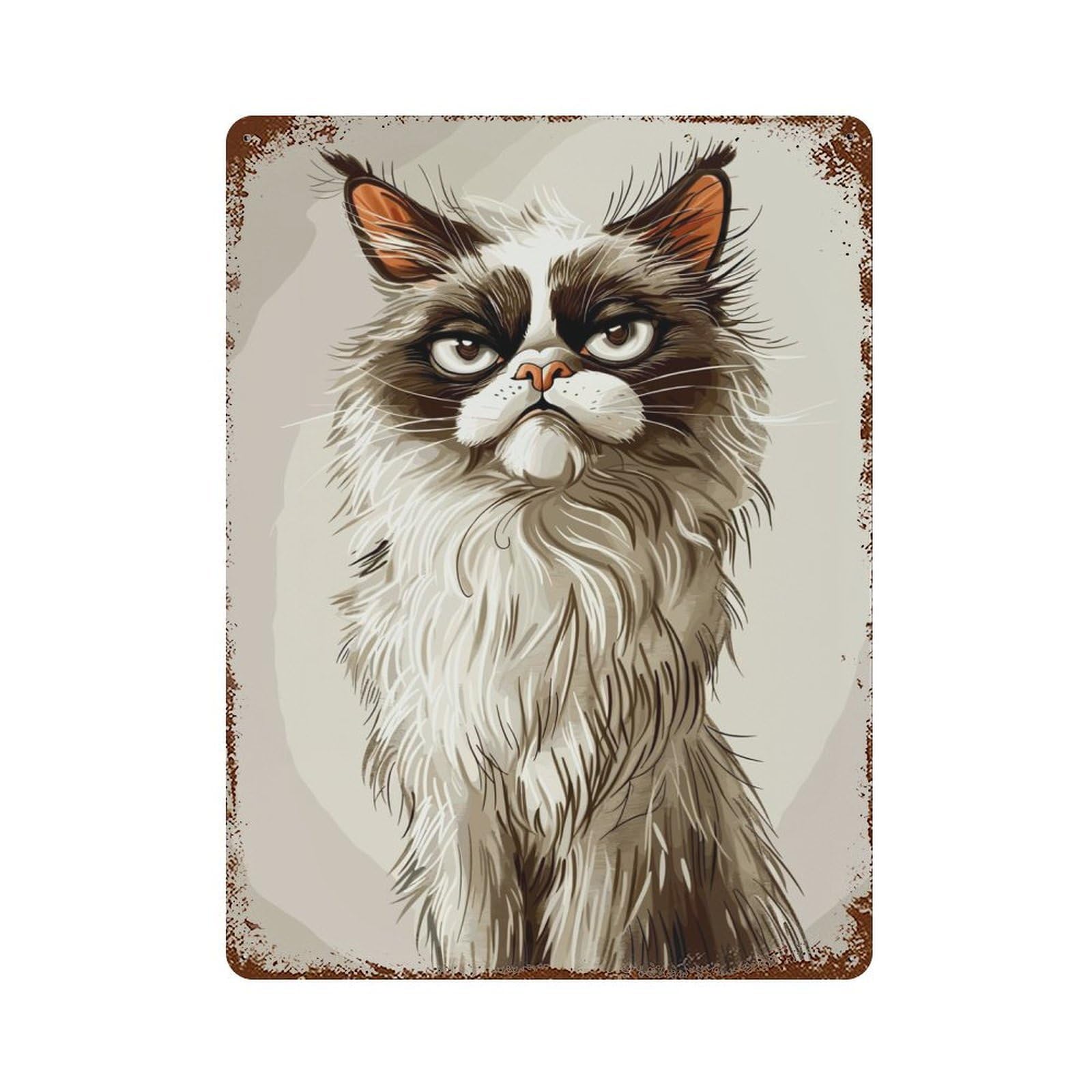 Ragdoll Cat Caricature Rusty Metal Tin Sign 15.7"x11.8", for Basement, Hobby Room And Garage Decor, Retro Wall Decor