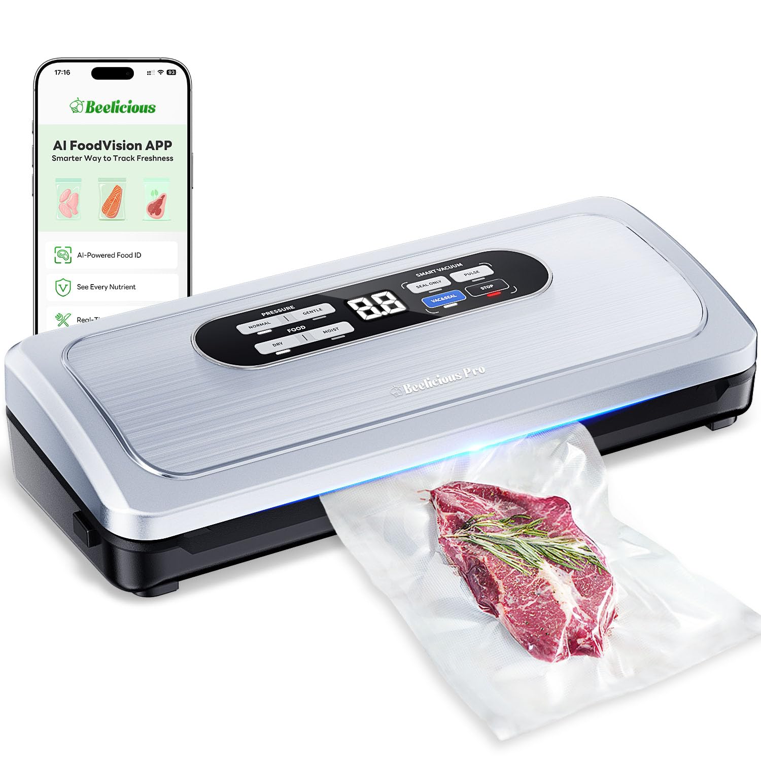 Photo 1 of Vacuum Sealer Machine with AirLock ProSeal System, 10-in-1 Vacuum Sealer for Food, Moist/Dry Sealing Modes, Compact Design with Digital Timer, Built-in Cutter & Roll Storage, Silver-Blue