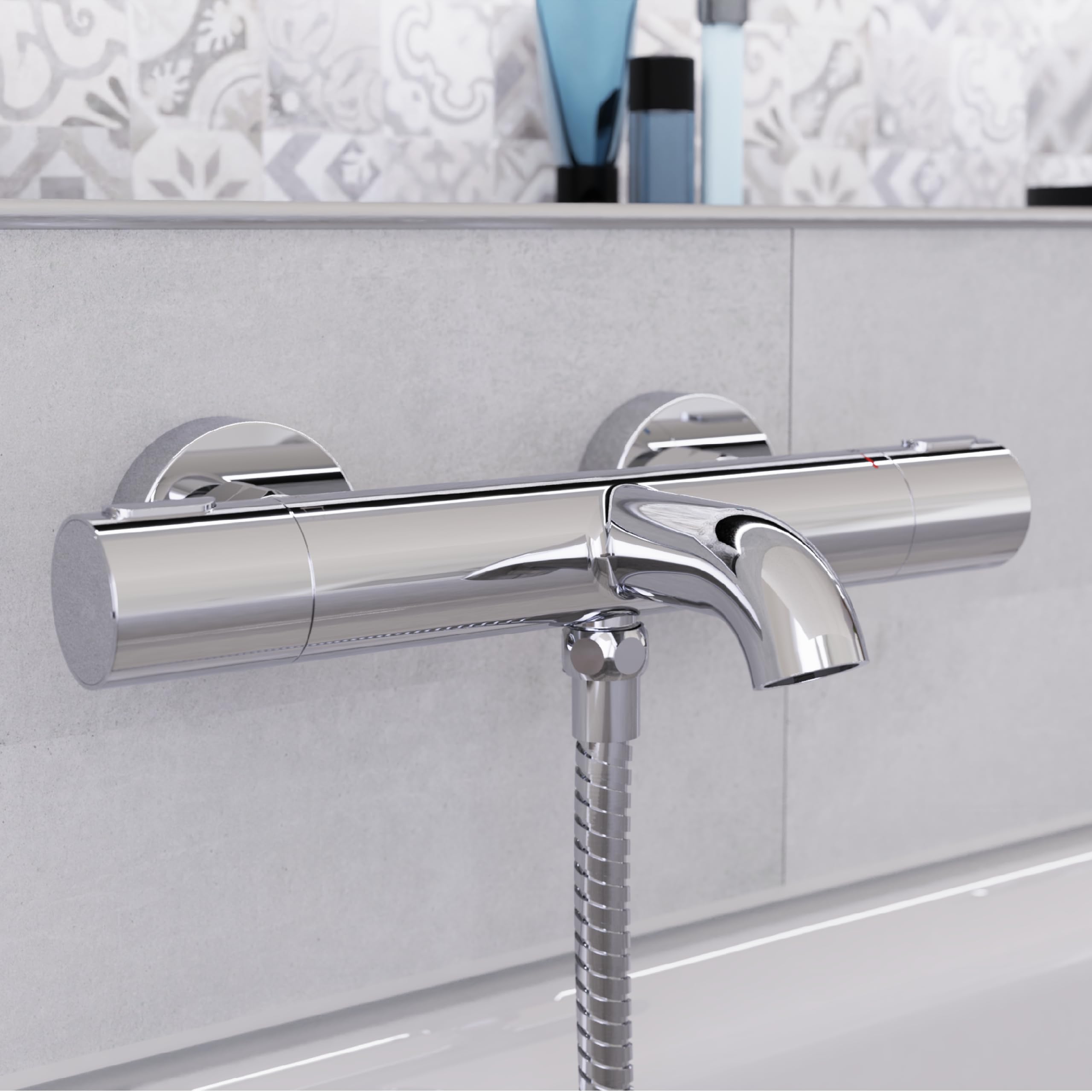 Schütte 33190 Los Angeles - Grifo de bañera con termostato, termostato con protección antiquemaduras a 38 ℃, cromado