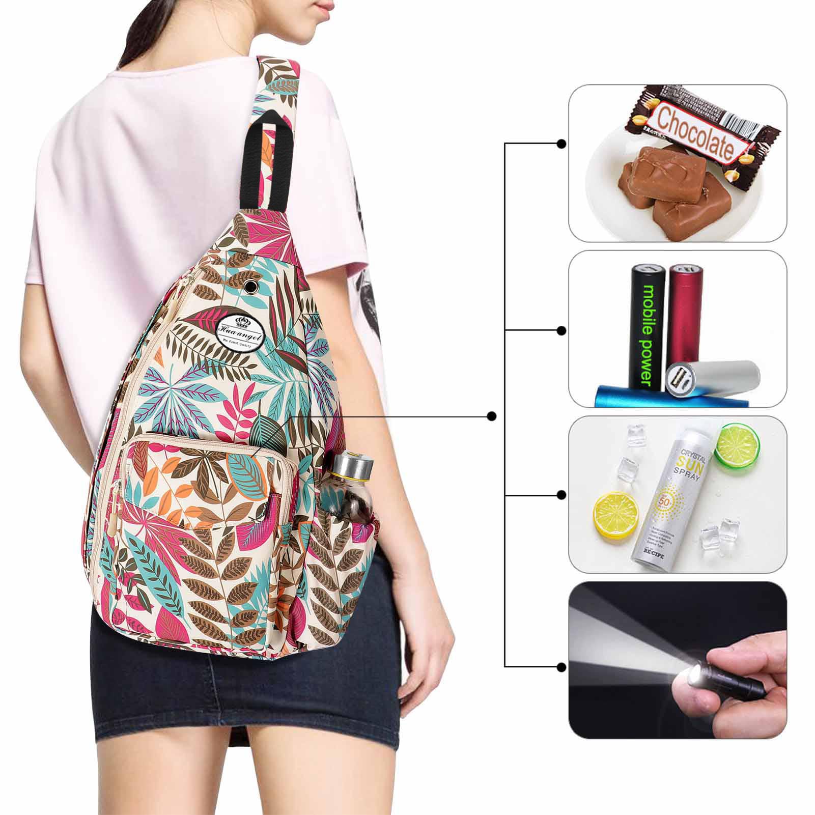 HUA ANGEL Sac Poitrine Homme Femme ave Bandoulière & Multi Poches Léger Petit Sac de Sport en Nylon Sac Bandoulière à Dos Anti-vol pour Voyage Travail Cyclisme Moto Running Gym Pickleball - 4