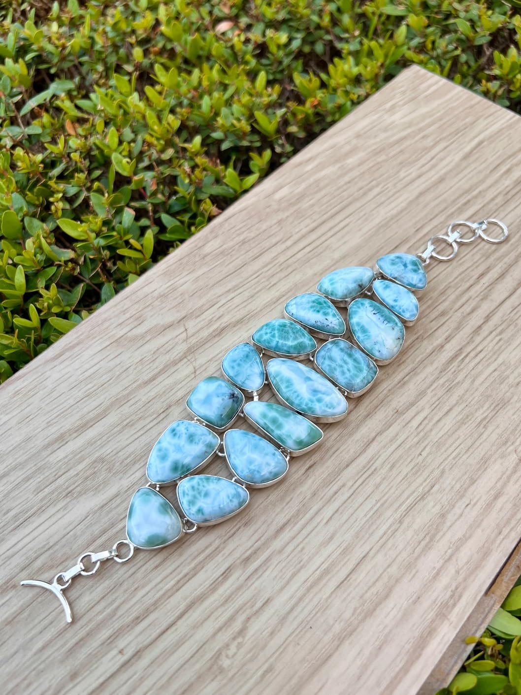 Larimar bransoletka damska z naturalnym niebieskim kamieniem szlachetnym, ręcznie wykonana, ze srebra wysokiej próby 925, regulowana, larimar, srebrna bransoletka larimar, regulowana, srebrna