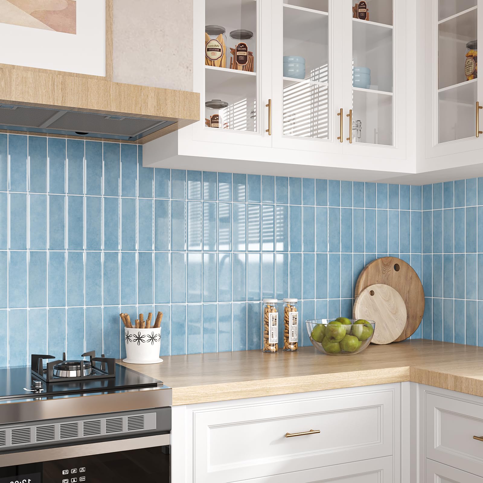 VEELIKE Azulejos Adhesivos Cocina Azules 3D Baldosas Adhesivas Pared Trasera Cocina Vinilos Baño Azulejos Papel Adhesivo para Baldosas Vinilo Cocina Pared Azulejos Impermeable 30.5cm×30.5cm 6 Piezas