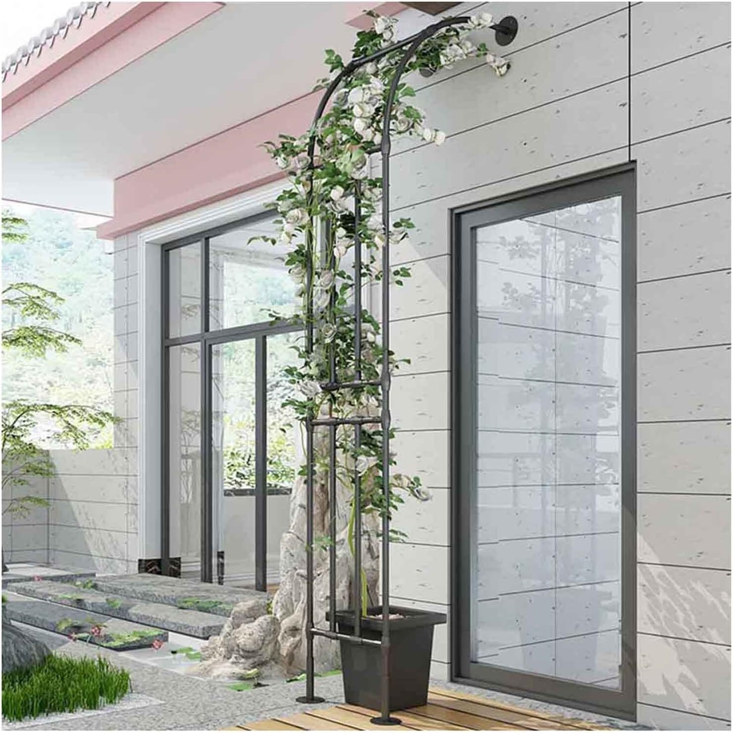 Arche de rose murale en métal 150x240cm demi-tonnelle de jardin