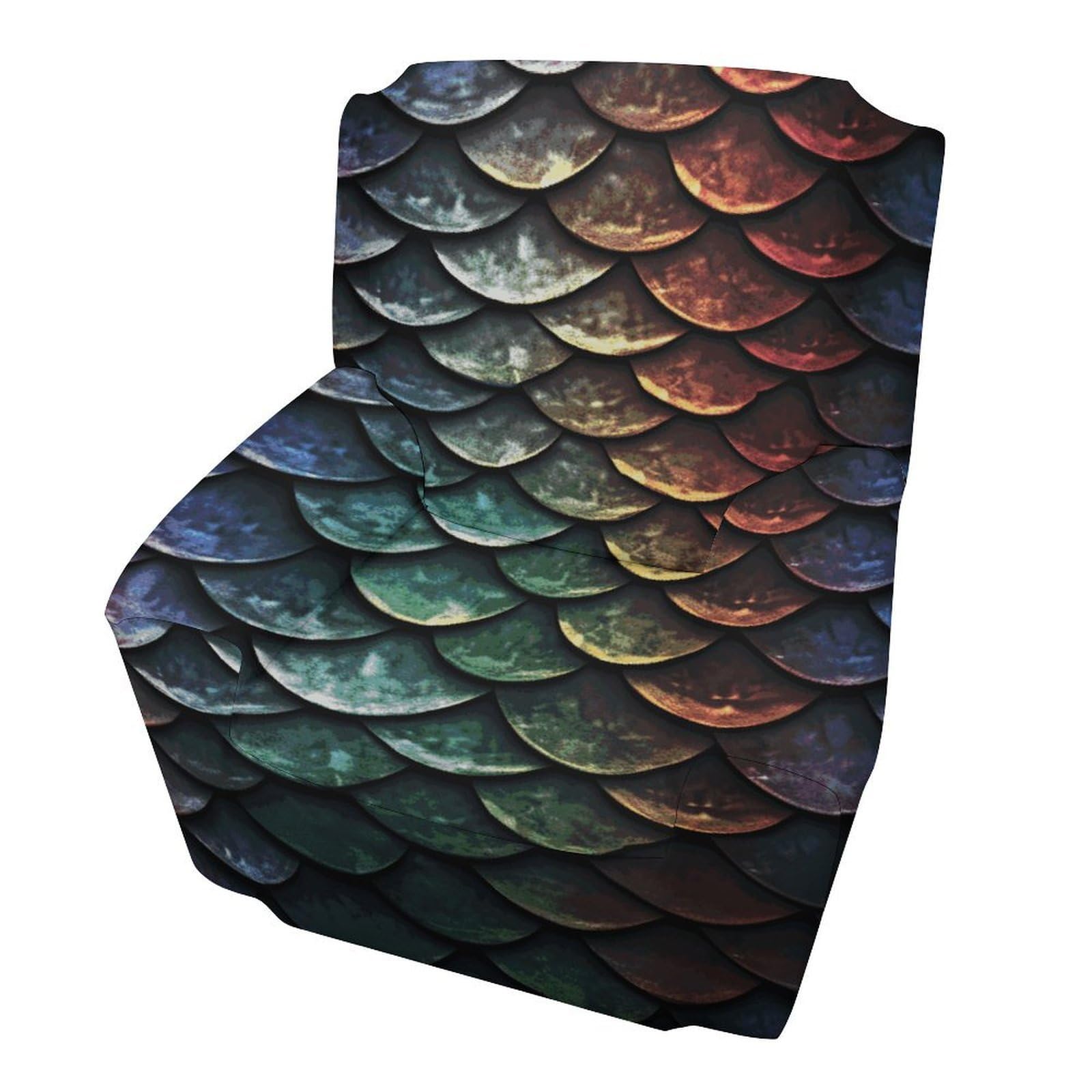 Fodpand Style Dragon Scale Sofa Cover Soft 1 Seater Sofa Slipcover For Pets Washable,Couch Cover With Elastic Straps Furniture Protector