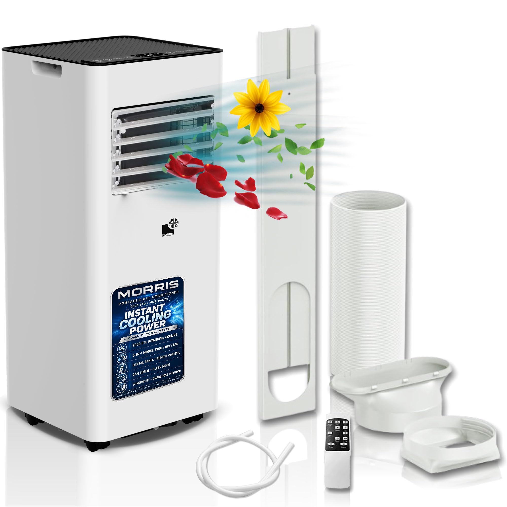 Morris White Portable Air Conditioner 7000 Btu Air Conditioning Unit, 3 In 1 Cooler, Dehumidifier And Fan
