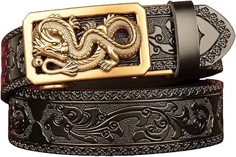Belt Men Casual,Western Belt Animal Black Leather Flower Emboss Gift Box Novelty for Dress Jeans