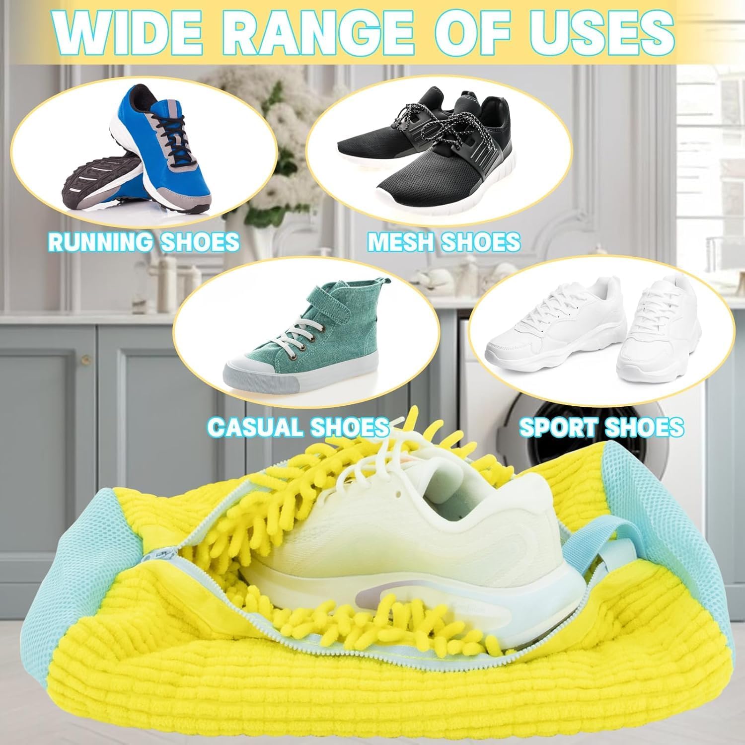 Shoe Washing Machine Bag - Set of 2 Shoe Washing Bags, 360° Deep Clean Shoes Laundry Bag, Reusable Shoe Bag for Washing Machine, Sneaker washing machine bags (Yellow 2pcs)