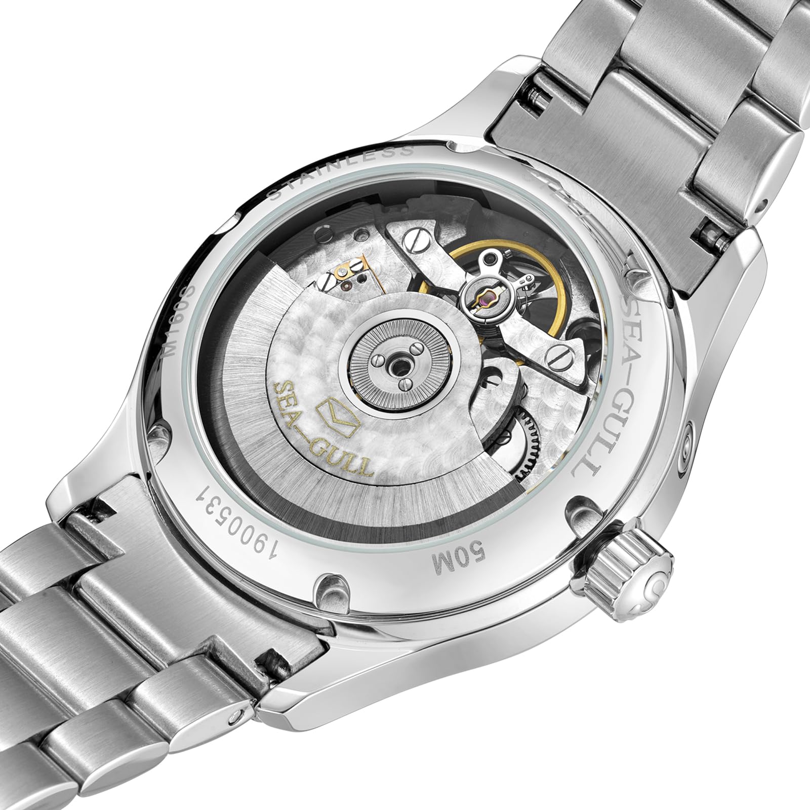 SEA-GULL Orologio da polso meccanico automatico da uomo, in acciaio inox, con volano cavo, data, datario, cristallo zaffiro sintetico, quadrante da 39 mm, orologi da lavoro