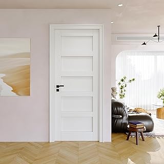 32"x80" CARB P2 Pre-Built Solid Core & Pre-Finished & Paintable Wood Doors, Interior Door for House, 5-Panel Swing Shaker w/o Frame, Barn Door Slab, Bedroom Doors