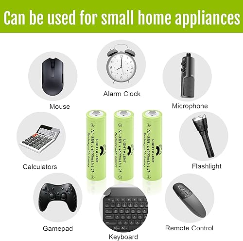 Miniatura 7 de Ni-MH - Baterías recargables AA doble A alta capacidad 12 V precargadas para luces solares de jardinería luces de cadena controles remotos ratones