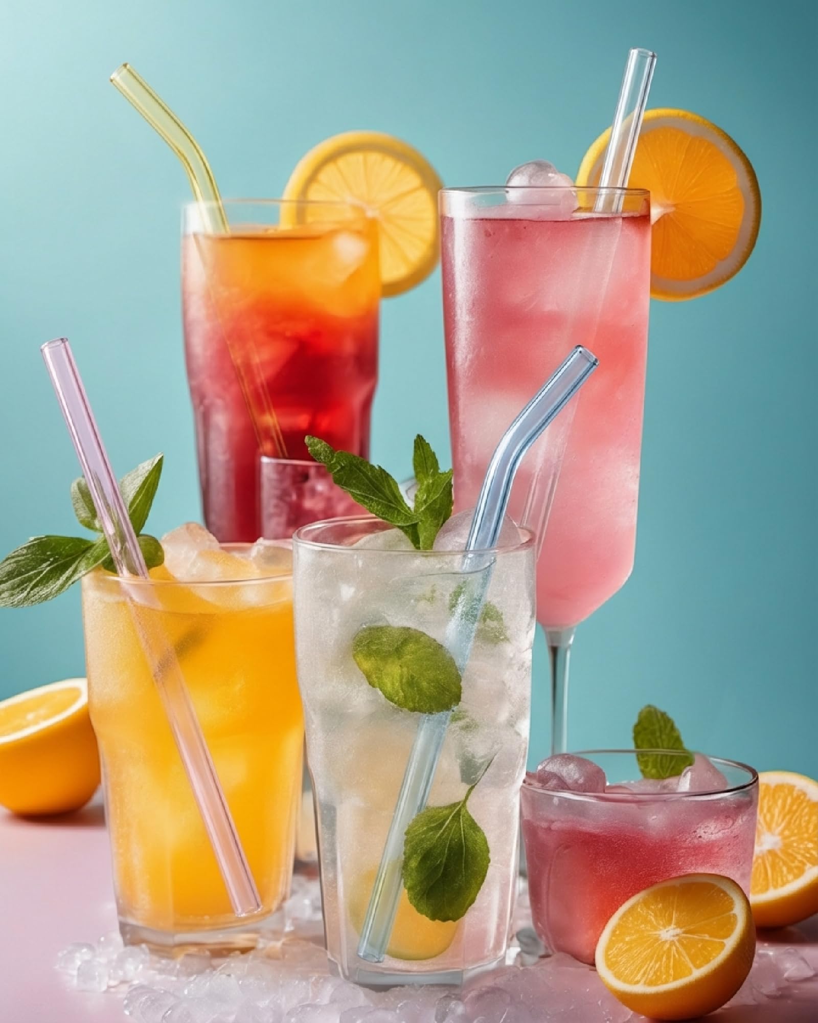 Reusable Glass Straws Shatter Resistant 8” x 8mm, 10 Pcs Colorful Glass Drinking Straws with 2Pcs Cleaning Brush, Including 5 Straight and 5 Bent Reusable Straws for Beverage, Milk, Juice, Coffee: 30 Colorful