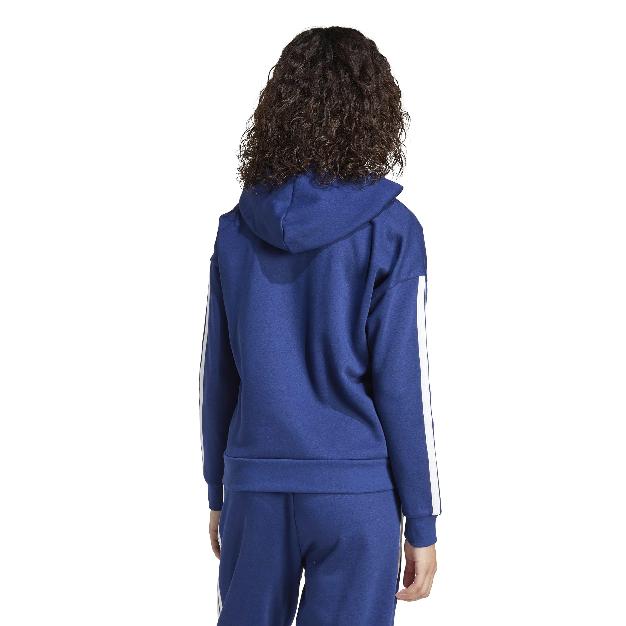 adidas Kobiety Essentials 3-Stripes Full-Zip Fleece Hoodie Sweatshirt, dark blue/white, S
