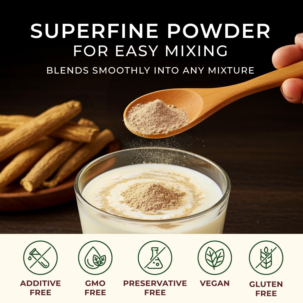 Gya Tea Co Organic Ashwagandha Powder 1.1 lb (17.64 oz) - No Sugar Added, Non GMO, Gluten Free - Great Flavor for Milk, Baking, Drinks, Smoothies & Cakes, Vegan Friendly - Image 6