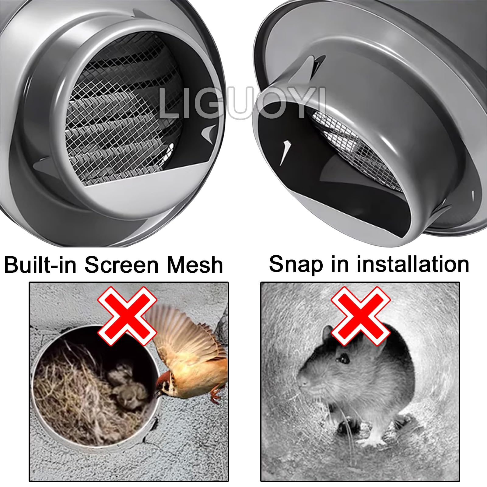LIGUOYI Rond Grille De Ventilation 70/100/150/180/200mm Grille D'aération En Acier Inoxydable 304 Conduit Aérateur Sortie D'évacuation Hotte Avec Filet Imperméable Et Beau(Beige,200mm)